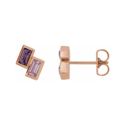 amethyst and rose gold earring studs